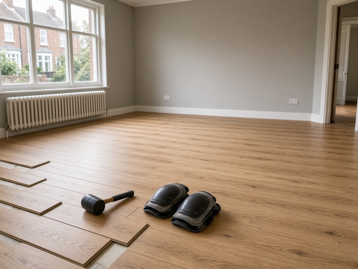 Wooden floorboards being laid